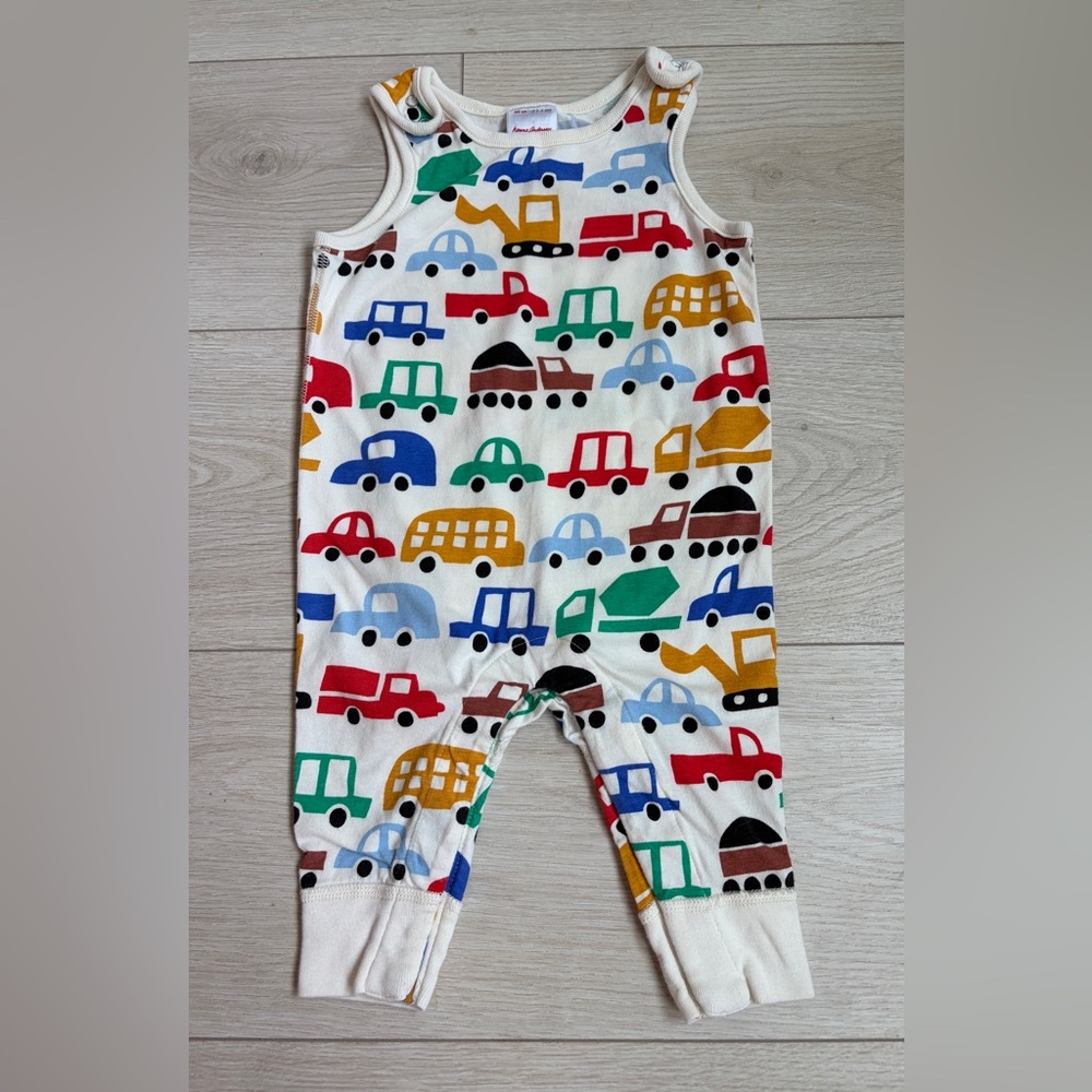 Hanna Andersson Romper Overalls with Colorful Vehicle Print